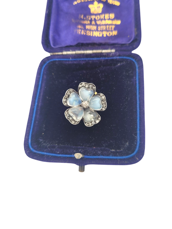 Antique moonstone and diamond flower brooch SKU: 8258 DBGEMS - image 1