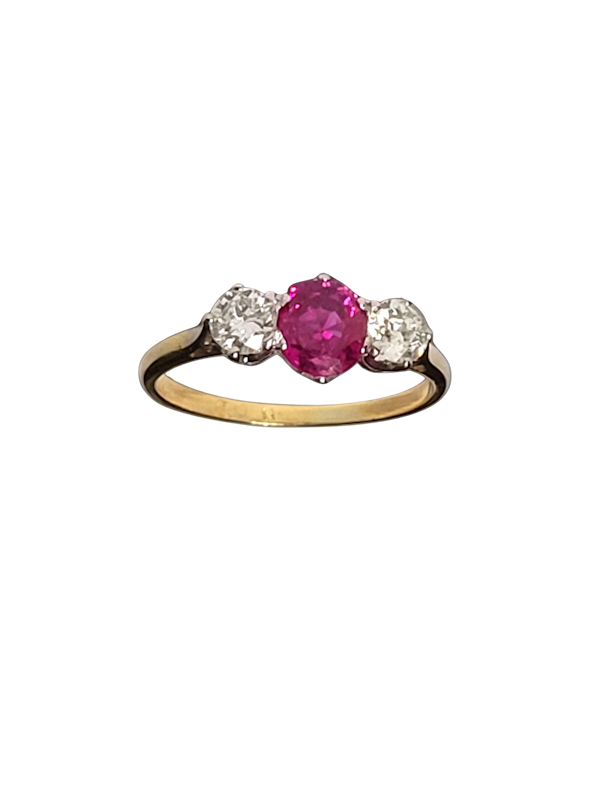Antique ruby and diamond three stone engagement ring SKU: 8293 DBGEMS - image 1