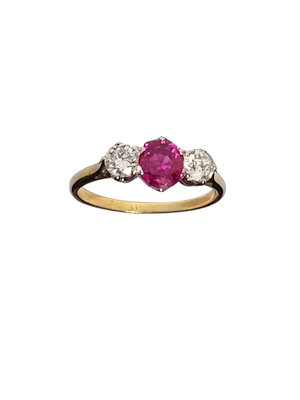 Antique ruby and diamond three stone engagement ring SKU: 8293 DBGEMS