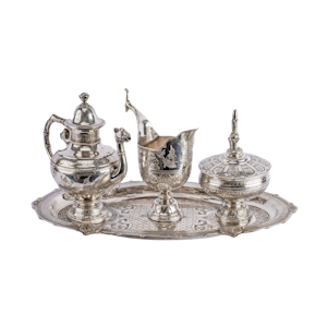 Vietnamese (French Cochinchina) Four Piece Solid Silver Tea Set, 19th century