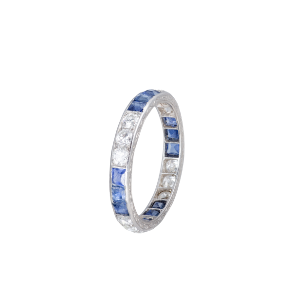 Sapphire & Diamond Platinum Eternity Ring | Art Deco c.1930s - image 1