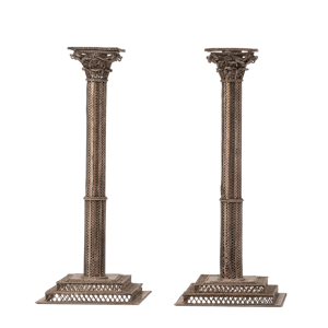 A fine pair of late 18th/ early 19th century silver and silver gilt filigree candlesticks, probably Dutch.