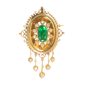 Etruscan Revival Emerald & Diamond Pendant Brooch | 18ct Gold | Victorian c.1850s