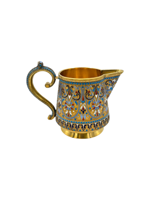 Russian silver gilt and cloisonné enamel creamer by Ivan Saltiov, Moscow c.1890s.