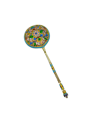 Antique Russian silver cloisonné and shaded enamel spoon by Ivan Saltiov, Moscow c.1900.