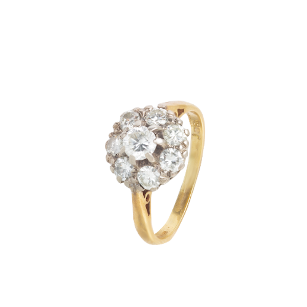 18ct Gold Diamond Cluster Ring | English c.1970s - image 1