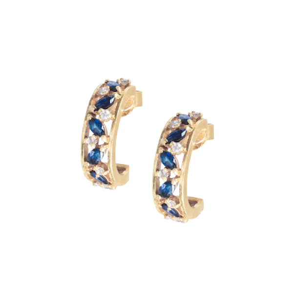 Sapphire and Diamond Earrings | 18ct Gold | English 1991 - image 1