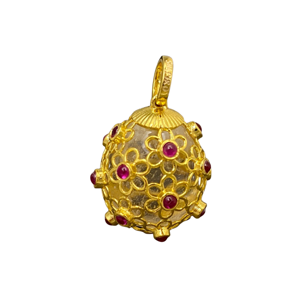 Rock Crystal Cabochon Ruby 18ct and 9ct Gold Eggs Pendants by LILLY SHAPIRO - image 1