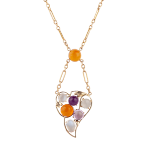 Art Nouveau Gold Moonstone, Amethyst & Fire Opal Necklace | c.1910