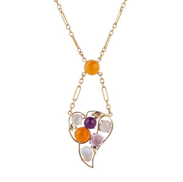 Art Nouveau Gold Moonstone, Amethyst & Fire Opal Necklace | c.1910 - image 2