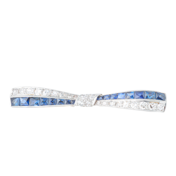 Sapphire & Diamond 18ct Gold Bow Brooch | Art Deco c.1920 - image 1