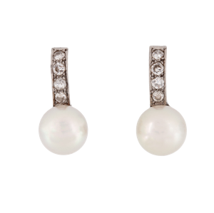 Italian Pearl & Diamond Clip On Earrings in 18ct Gold | c.1940