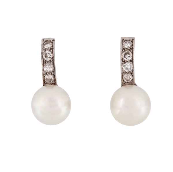 Italian Pearl & Diamond Clip On Earrings in 18ct Gold | c.1940 - image 1