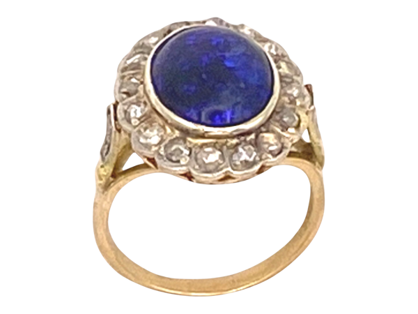Black opal and diamond Victorian ring - image 1