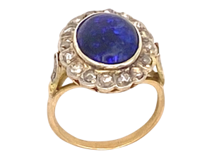 Black opal and diamond Victorian ring