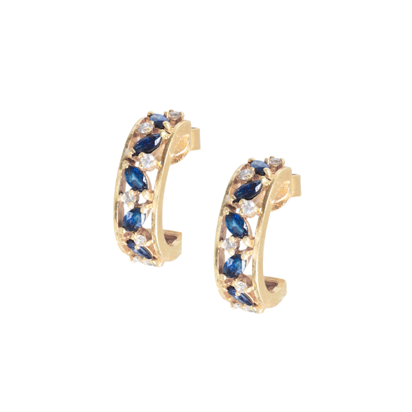 Sapphire and Diamond Earrings | 18ct Gold | English 1991 - image 2