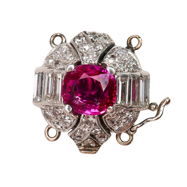 Art Deco Ruby, Diamond and Platinum Clasp, Circa 1930 - image 1