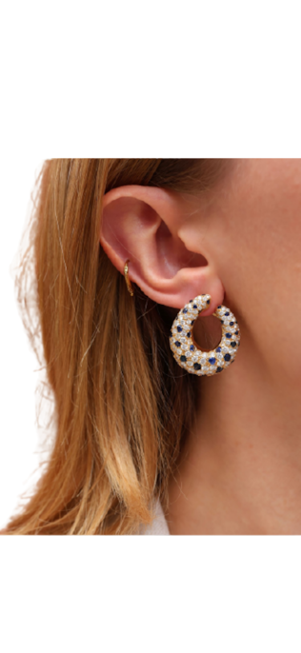 Lovely Cartier Style Diamond Sapphire 18ct gold Earrings, Deco&Vintage,stand 324 - image 2
