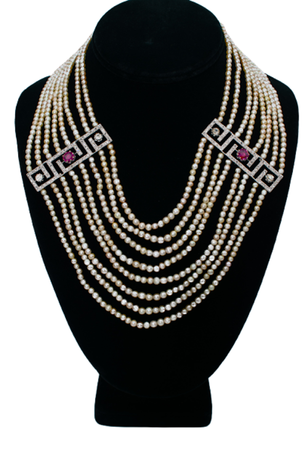 Natural pearl & Burma ruby necklace - image 1