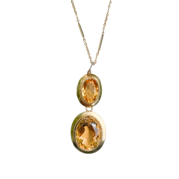 Antique 15ct Gold Citrine Drop Pendant Necklace | Victorian c.1880 - image 1