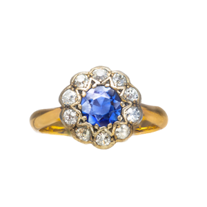 Antique Sapphire & Diamond 18ct Gold Cluster Ring | Edwardian c.1900
