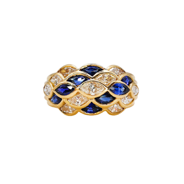 1940s Vintage Sapphire & Diamond Dome Cocktail Ring | 18ct Gold - image 2