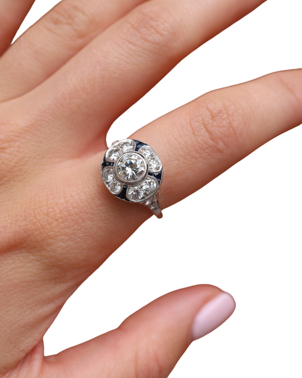 French sapphire diamond target ring - image 1