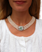 3rows of cultured pearls emerald diamond necklace - image 1
