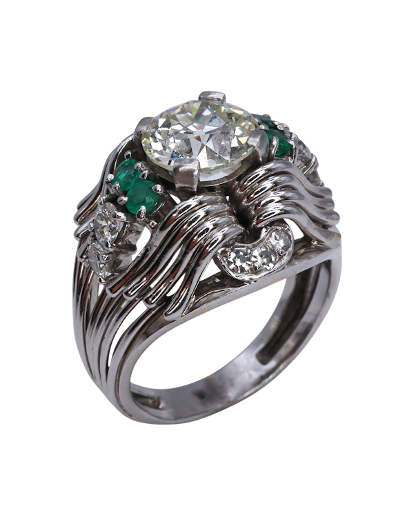 Bold& stunning art deco diamond& emerald ring - image 1