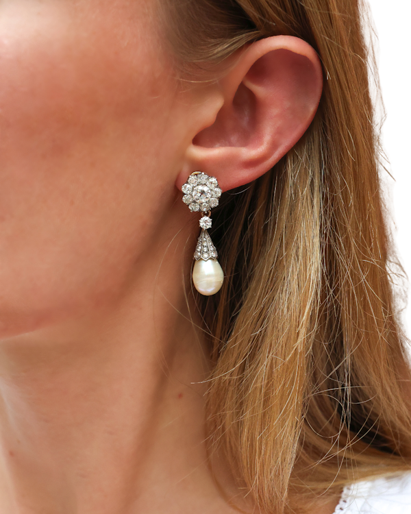 Impressive Victorian Natural Pearl Diamond Earrings at Deco&Vintage Ltd - image 1