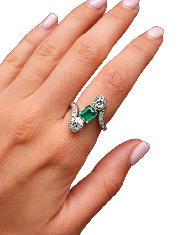 Beautiful Art Nouveau Emerald Diamond Ring at Deco&Vintage Ltd - image 1