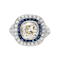 Charlotte Sayers Art Deco Inspired Cushion Cut Diamond and Sapphire Ring - image 1