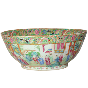 Massive Canton famille rose bowl Daoguang(1821-1850) decorated inside and out with various figurative scenes