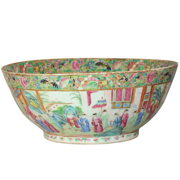 Massive Canton famille rose bowl Daoguang(1821-1850) decorated inside and out with various figurative scenes - image 1