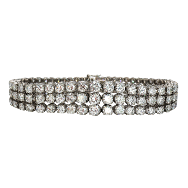 Three Row Diamond and Platinum Bracelet, Circa 1980, 19.00 Carats - image 1