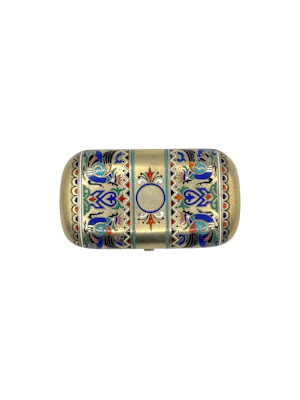 Russian silver gilt and champleve enamel cigarette case, St Petersburg, c.1880s.