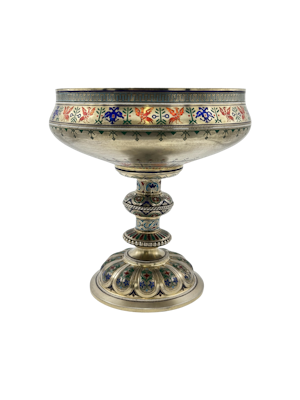Russian silver gilt and champleve enamel tazza, Moscow, c.1880s by Pavel Ovchinnikov