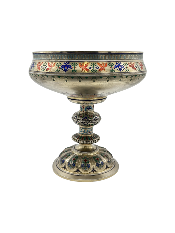 Russian silver gilt and champleve enamel tazza, Moscow, c.1880s by Pavel Ovchinnikov - image 1