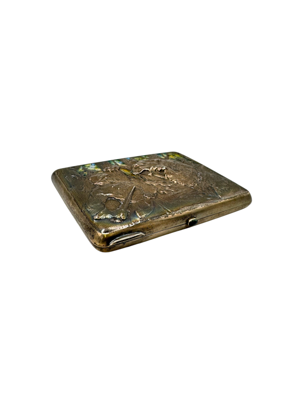 Russian silver gilt and enamel bear fight cigarette case, Moscow, c.1910 by Grigory Sbitnev. - image 1