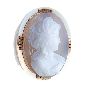 French Cameo Pendant Brooch in Agate & 18ct Gold | c.1870