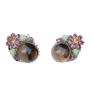 Dorrie Nossiter Smoky Quartz & Gemstone Dress Clips | Arts & Crafts c.1920