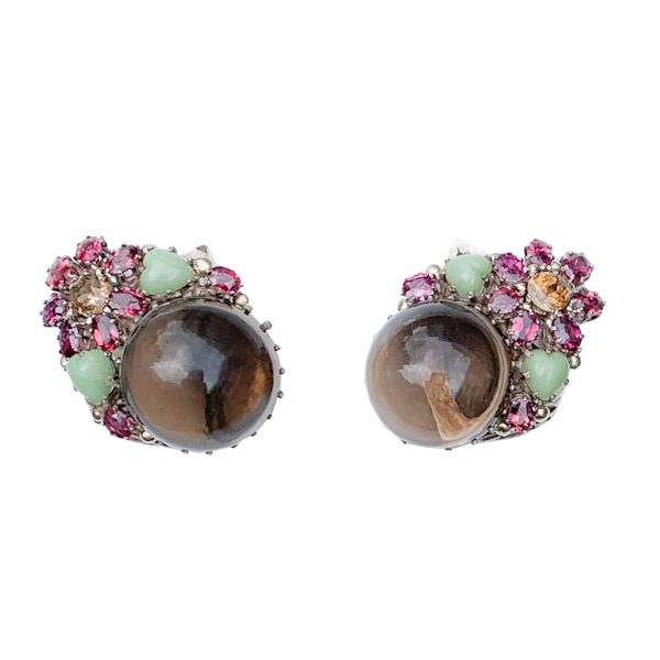Dorrie Nossiter Smoky Quartz & Gemstone Dress Clips | Arts & Crafts c.1920 - image 1