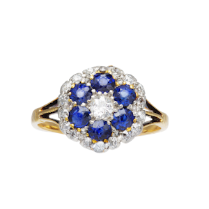 Burmese Sapphire & Diamond Cluster Ring in 18ct Gold & Platinum | c.1930