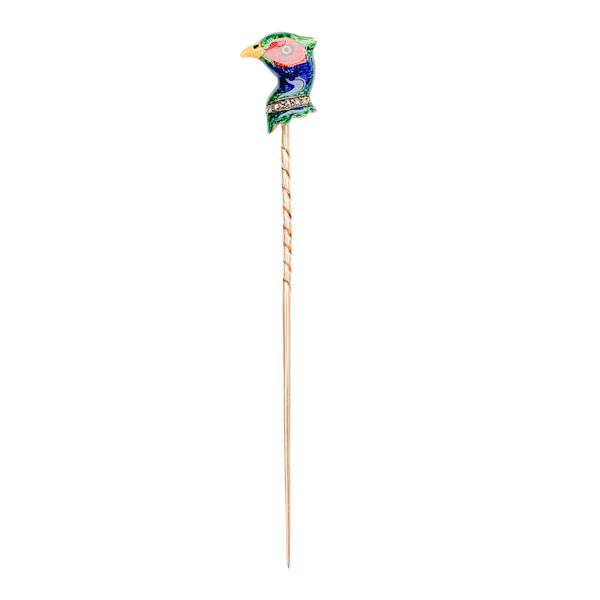 Enamelled 18ct gold & Diamond Pheasant Stick Pin | Edwardian c.1910 - image 1