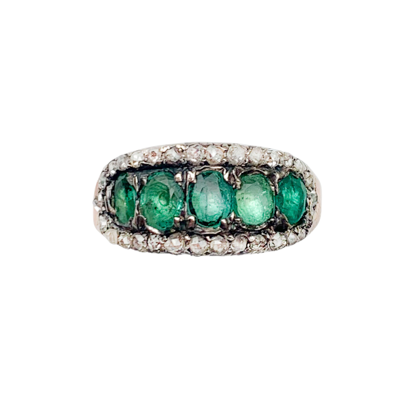 Georgian Emerald & Rose Cut Diamond Five Stone Ring | c.1820 - image 3