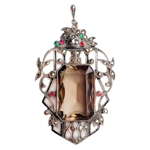 Smoky Quartz & Marcasite Art Deco Pendant in Silver | English c.1920s