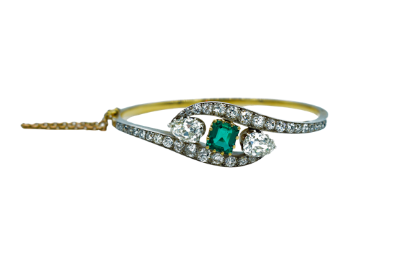Antique Victorian 18ct Gold Bracelet with Diamonds and Natural Emerald - image 1