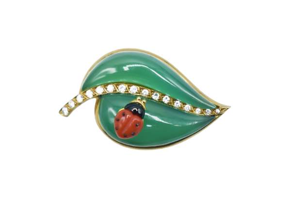 Bvlgari Ladybird on Green Leaf Brooch - image 1