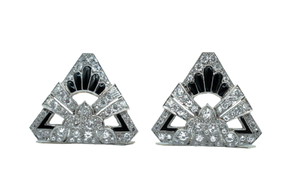 Art Deco Diamond & Onyx Collar Clips - image 1