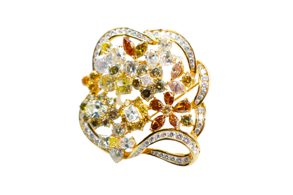 18ct Gold Multi-Coloured Natural Fancy Diamond Pendant/Brooch - image 1